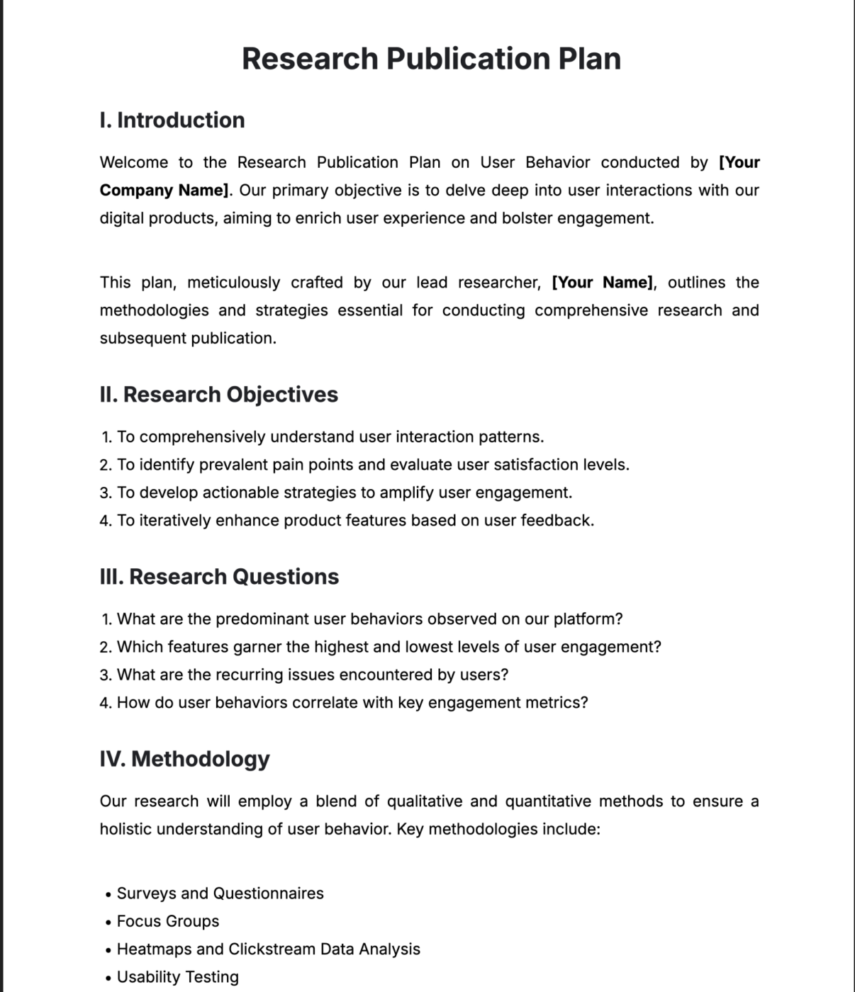 Publishing plan templates example